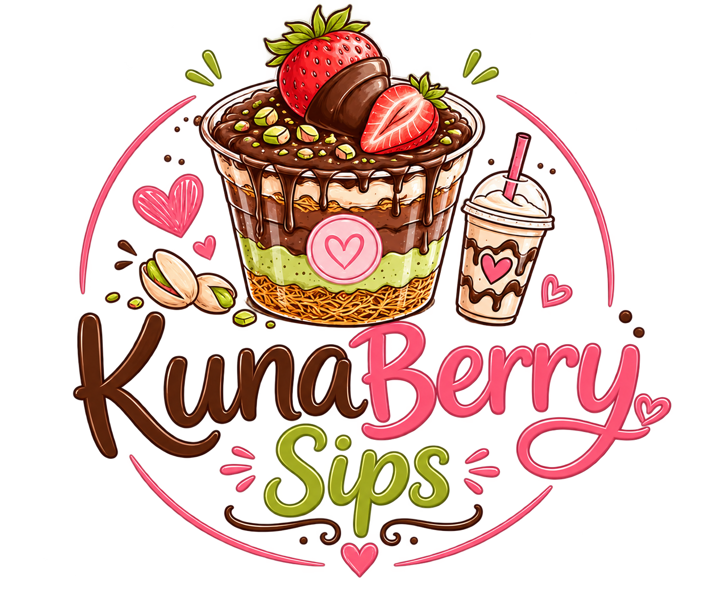 KunaBerry Sips cute strawberry and drink logo
